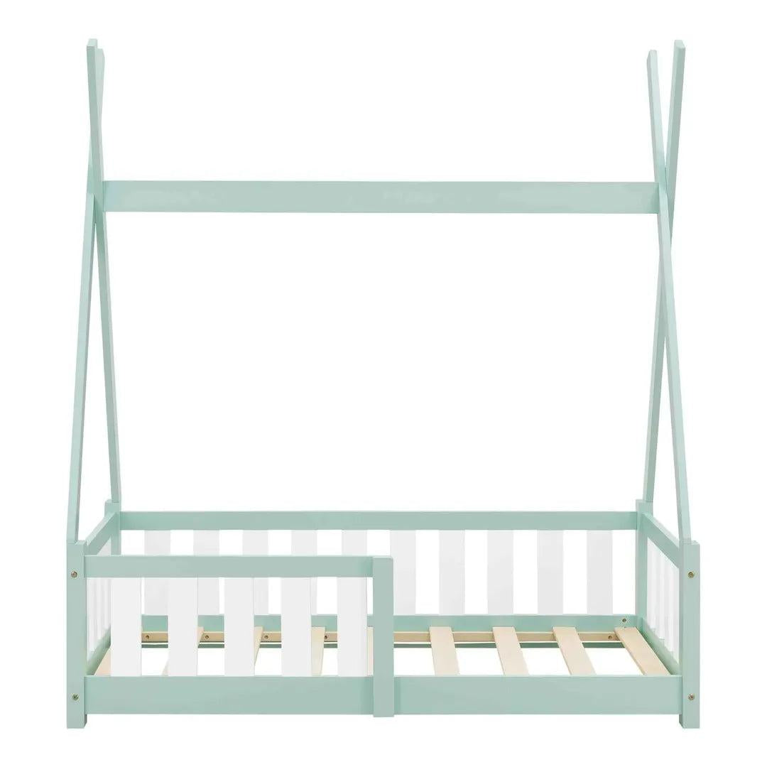 Lit tipi 70x140cm avec barrière - Vert & Blanc