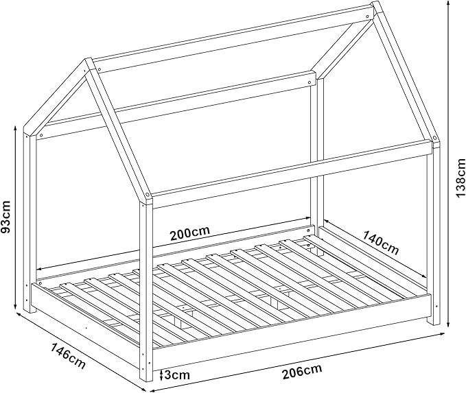 Grand lit cabane Montessori 140x200 cm - Blanc
