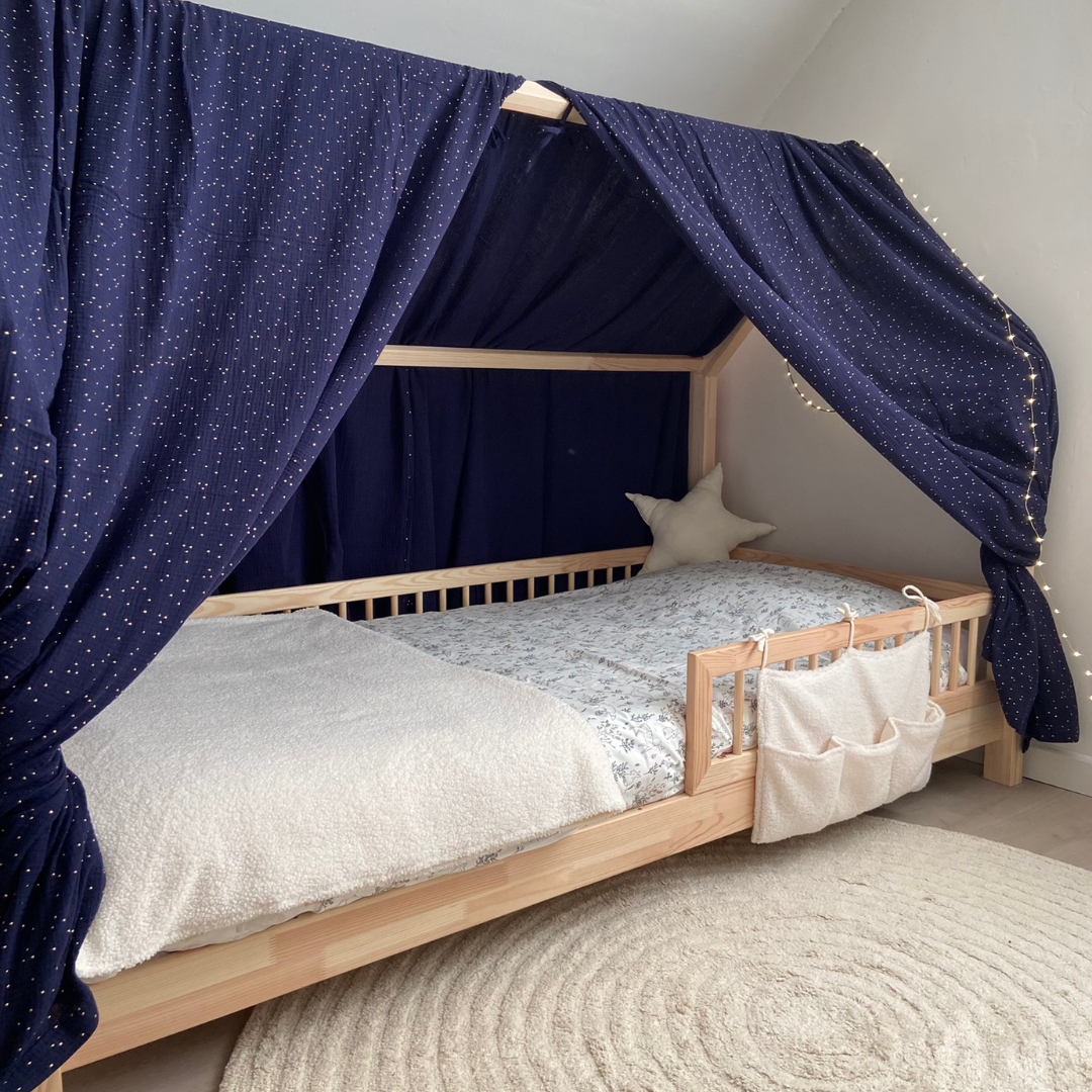 Ciel de lit cabane (pack de 2) Bleu nuit pois dorés