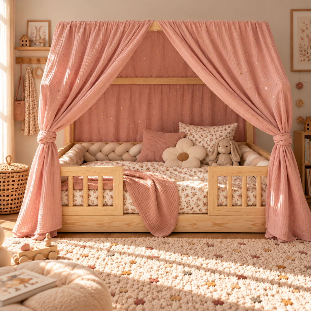 Ciel de lit cabane (pack de 2) Rose blush pois dorés