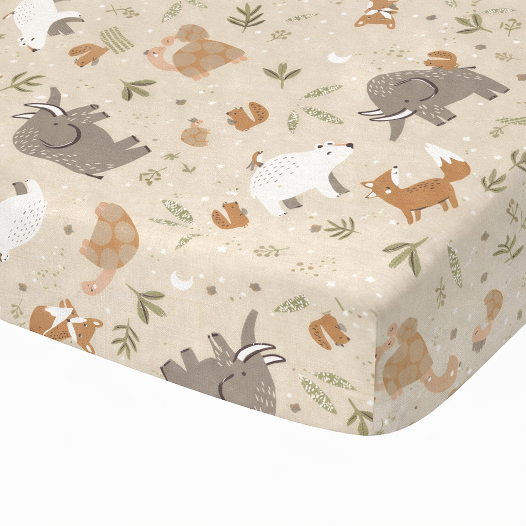 Drap housse enfant animaux beige