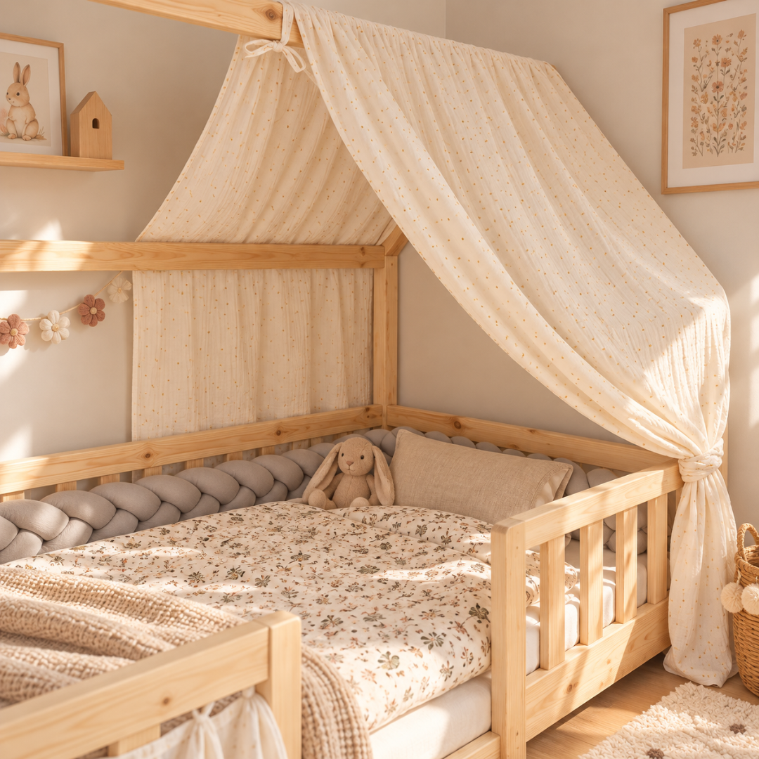 Ciel de lit cabane Ecru pois dorés