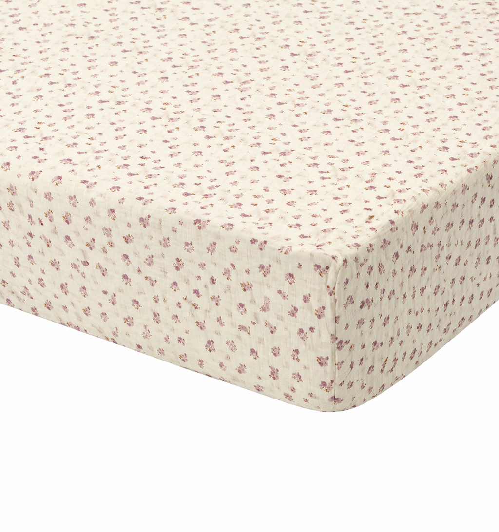Drap housse double gaze coton fleuri HAVA