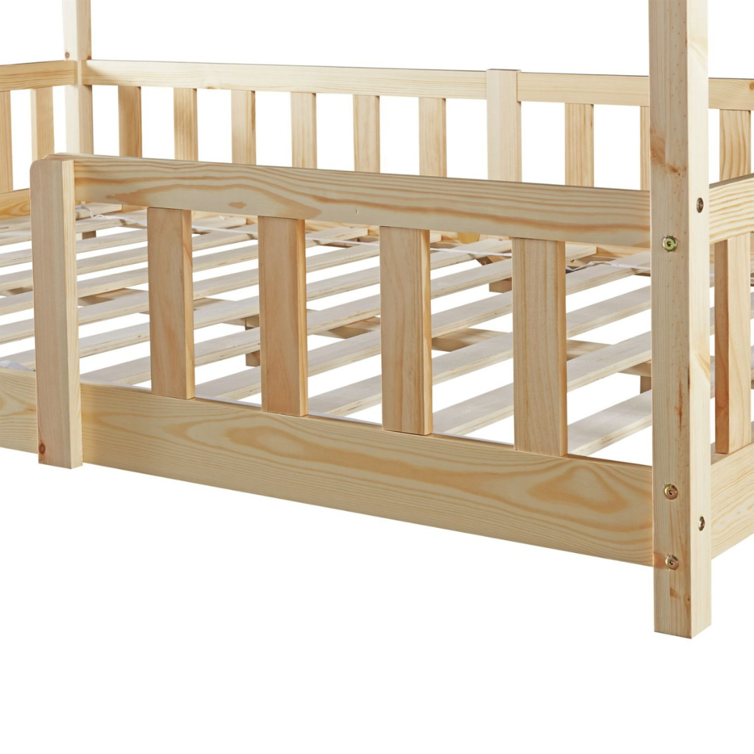 Lit cabane avec barrière 90x200cm Bois naturel