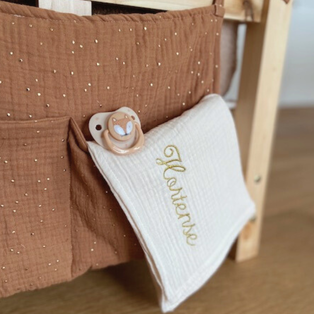 Pochette de rangement lit - Caramel pois dorés