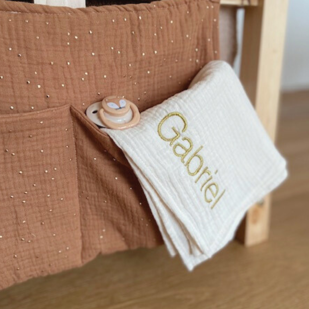 Pochette de rangement lit - Caramel pois dorés