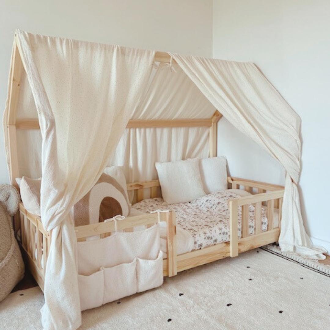 Ciel de lit cabane (pack de 2) Ecru pois dorés en stock