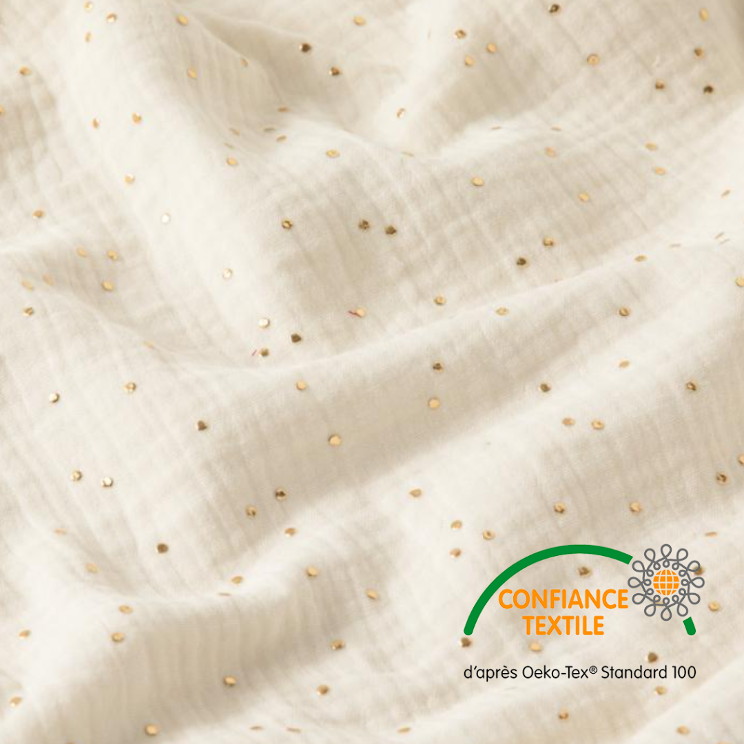 Ciel de lit cabane Ecru pois dorés en stock