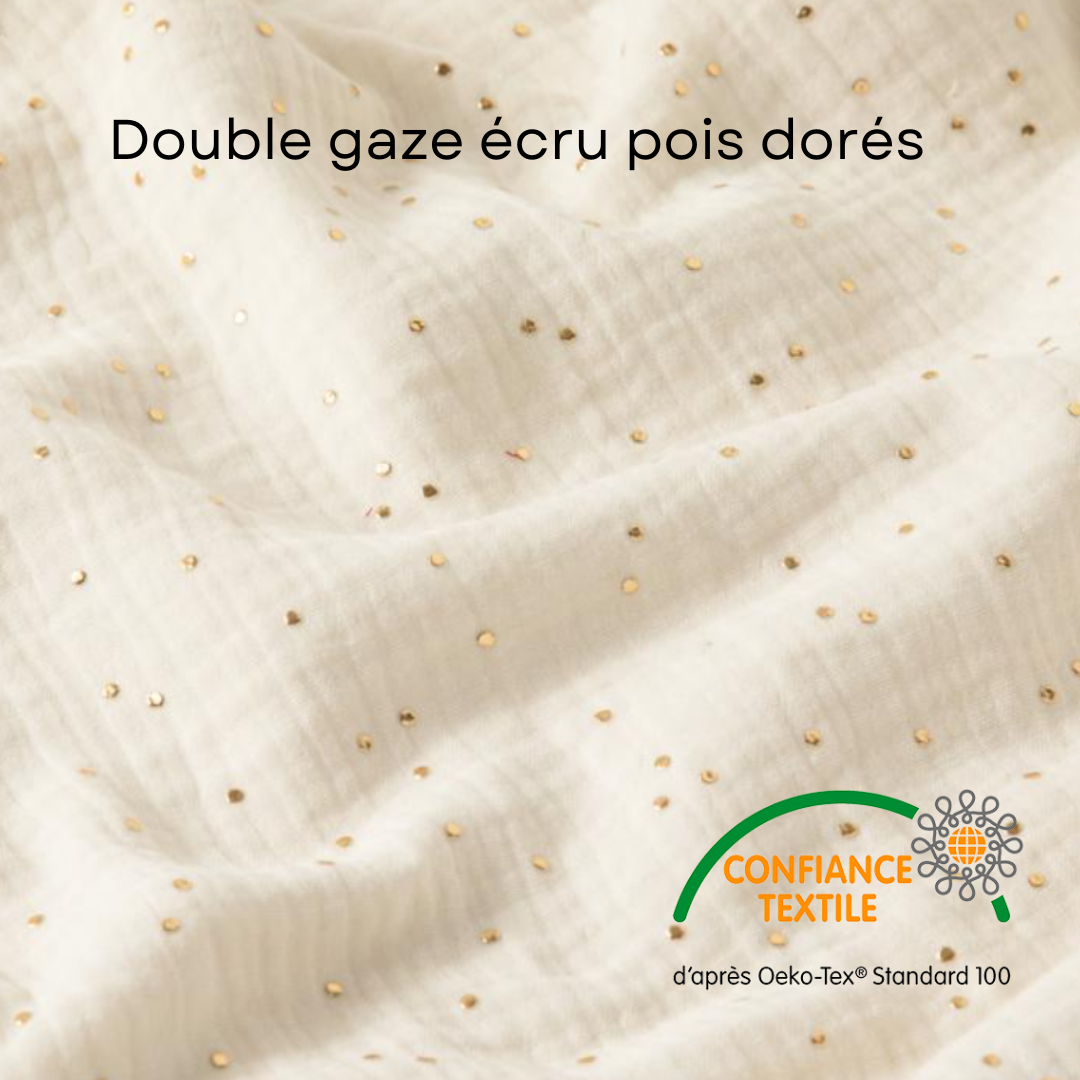 Dubbele ecru gaas cabinebedbumper met gouden stippen