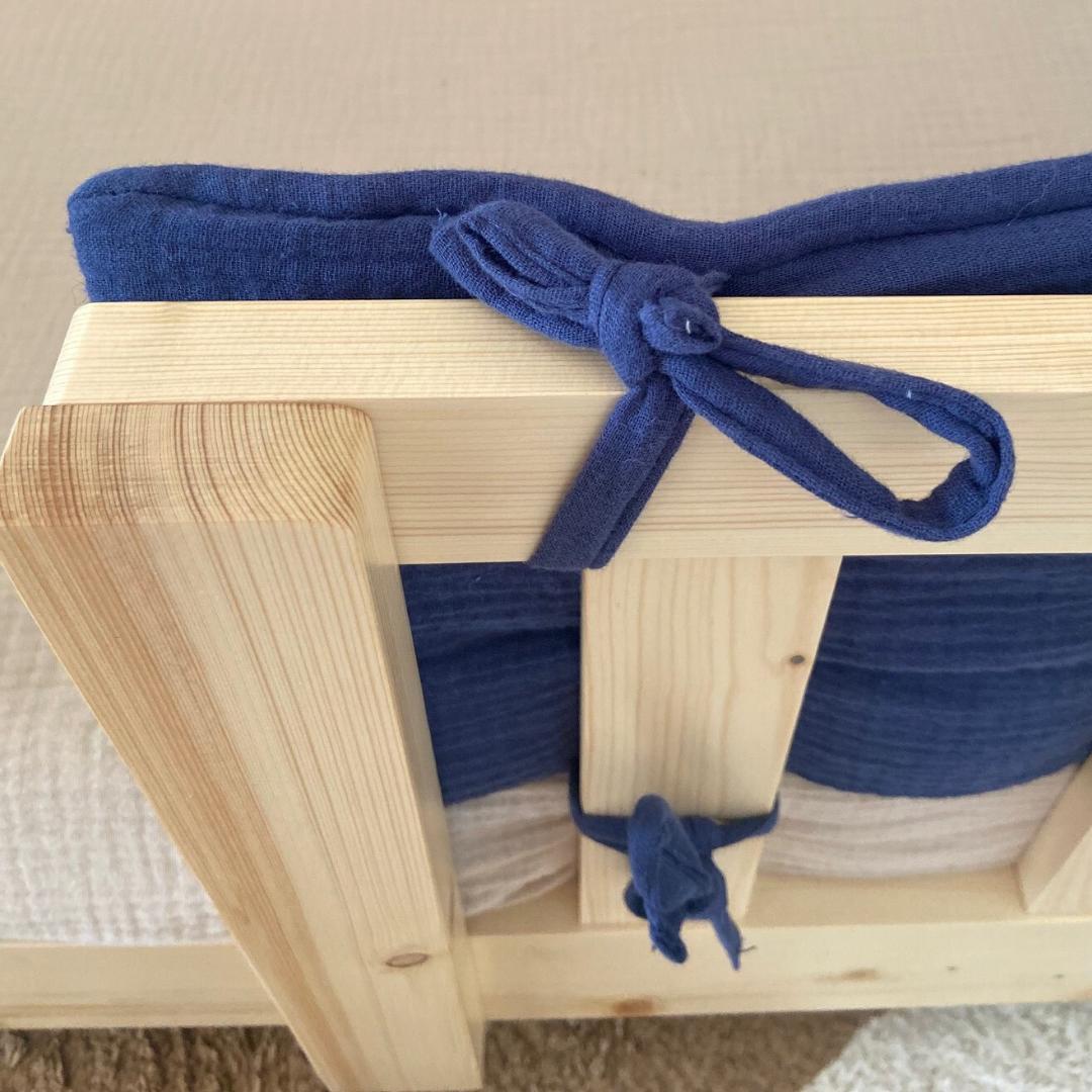 Tour de lit cabane double gaze bleu indigo