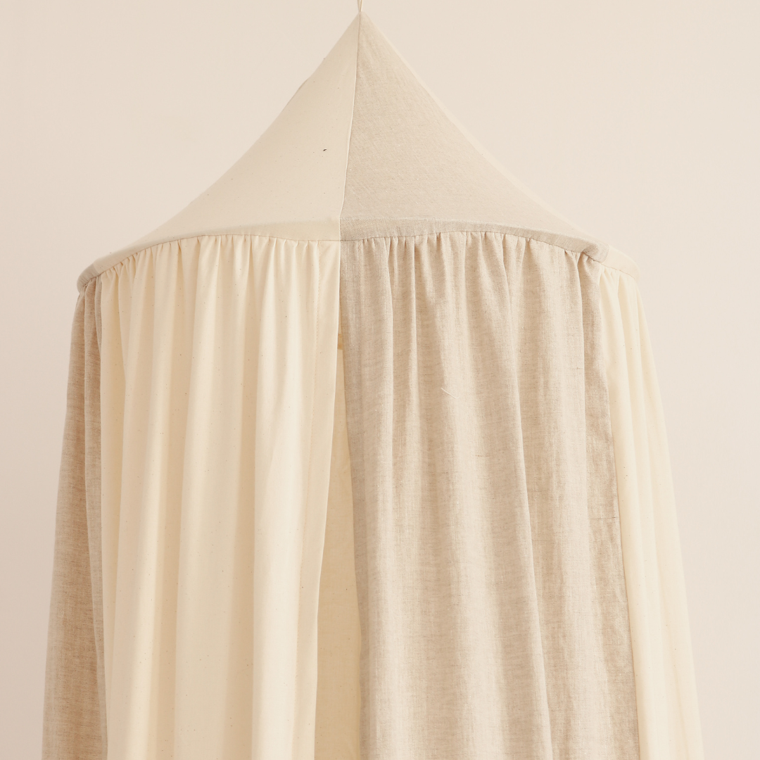 Ciel de lit bébé Beige & écru - Fait main