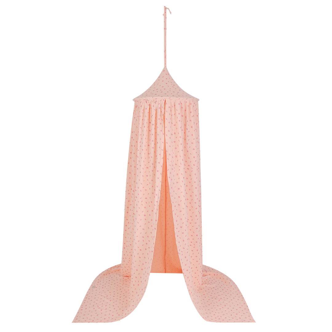 Ciel de lit bébé Rose fleuri - Fait main