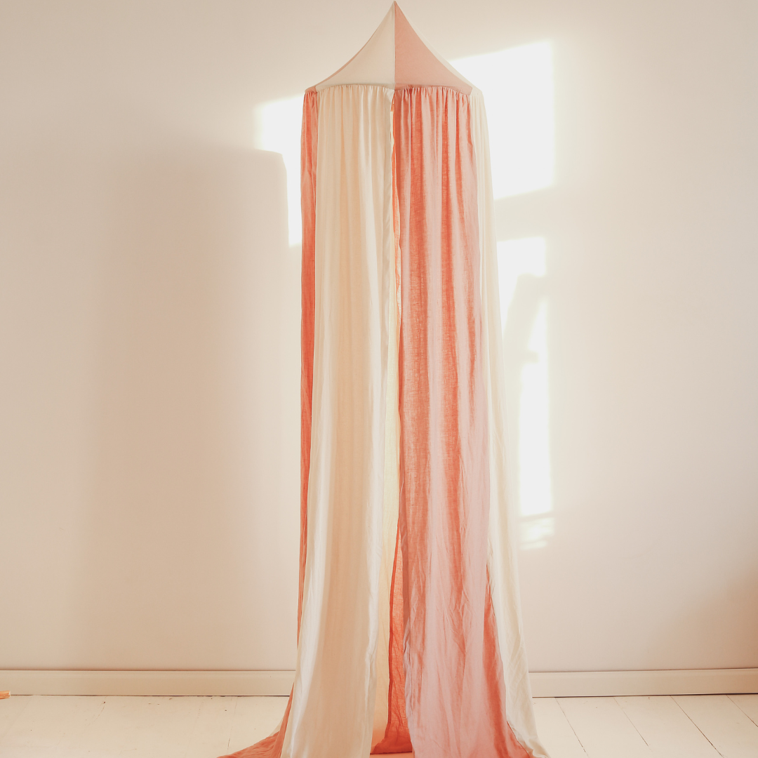 Ciel de lit bébé Rose & écru - Fait main