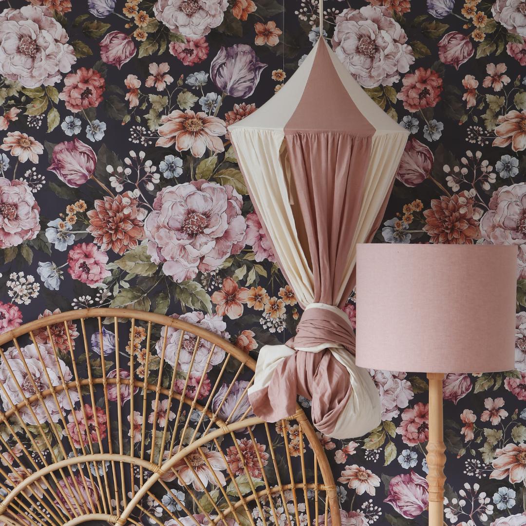 Ciel de lit bébé Rose & écru - Fait main