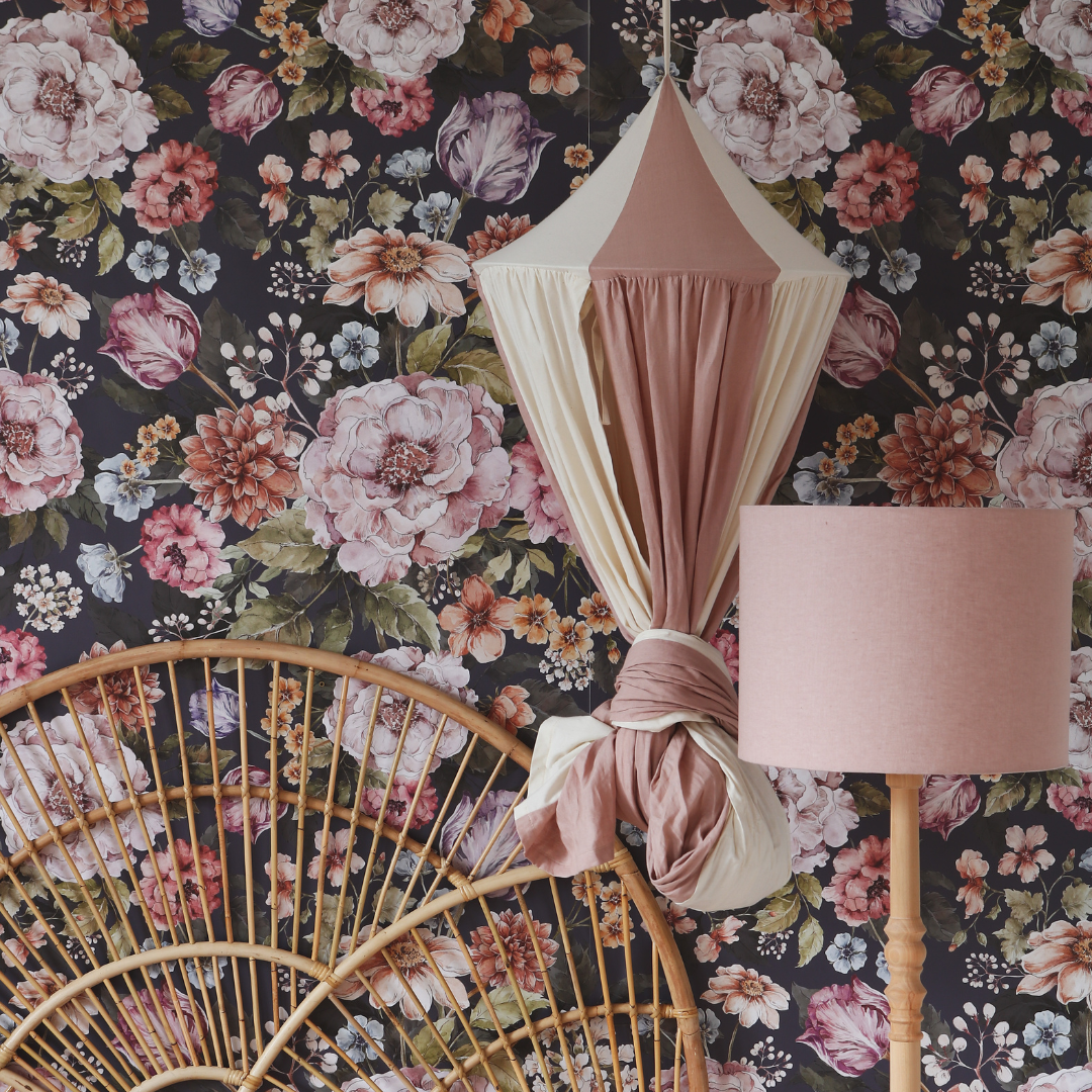 Ciel de lit bébé Rose & écru - Fait main