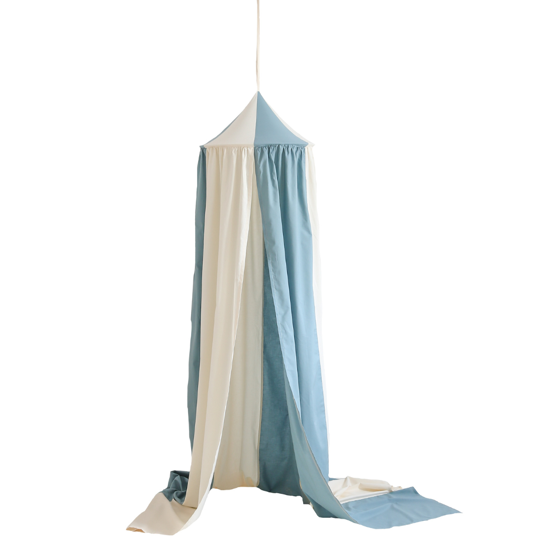 Ciel de lit bébé Bleu & écru - Fait main