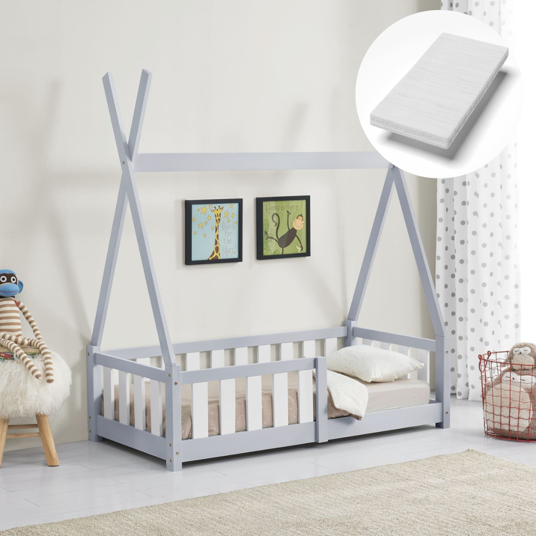 Peuterbed 140x70 cm met Matras - Grijs Kinderbed - Creëer een Peuterbed 140x70 cm met Matras - Grijs Kinderbed - Creëer een