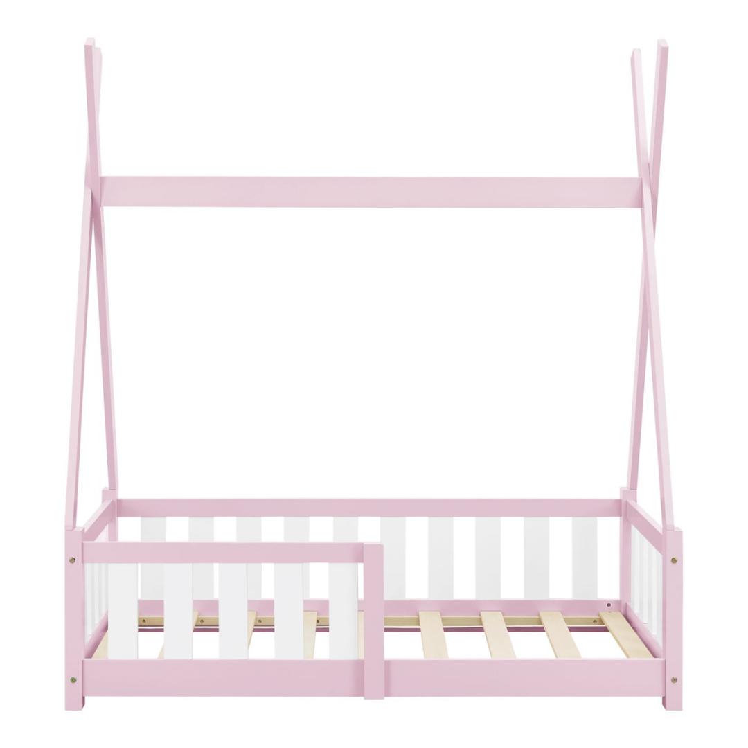 Lit tipi 70x140cm avec barrière et matelas - Rose & blanc