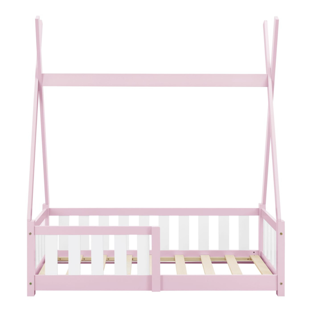Lit tipi 70x140cm avec barrière et matelas - Rose & blanc