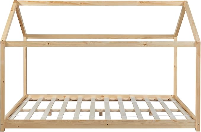 Lit cabane Montessori sans barrière 70x140cm - Bois naturel