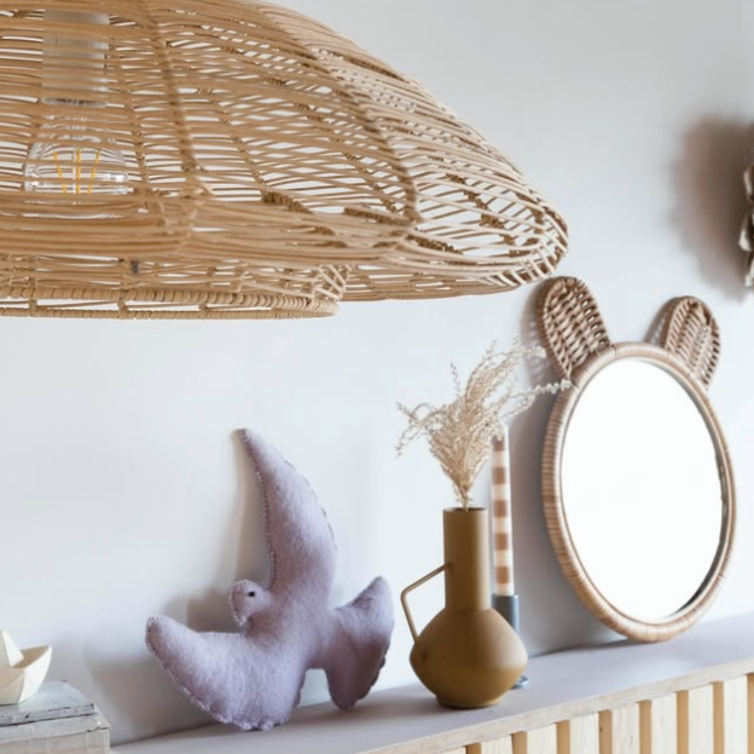 Miroir rond rotin