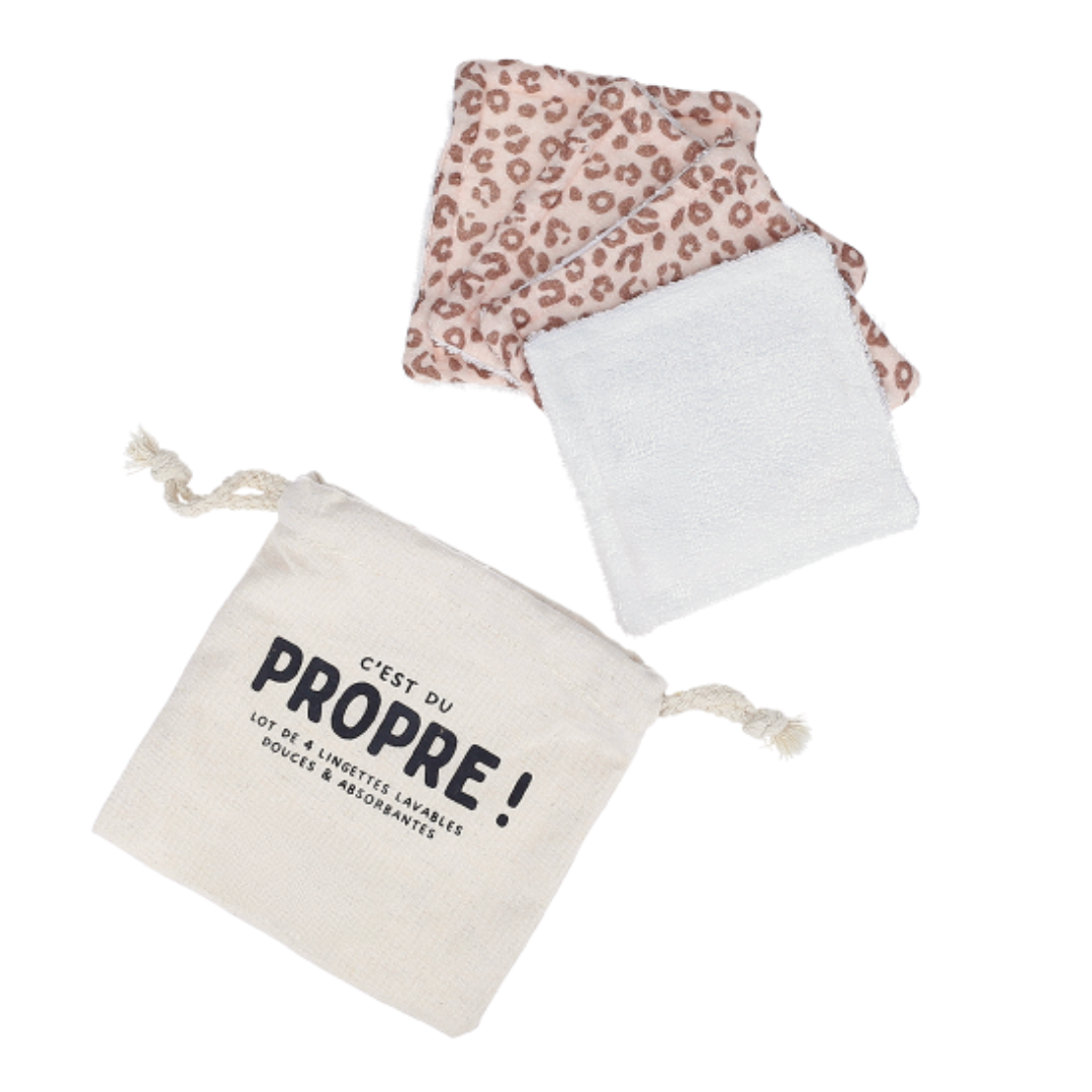 Lot de 4 lingettes lavables bébé Léopard