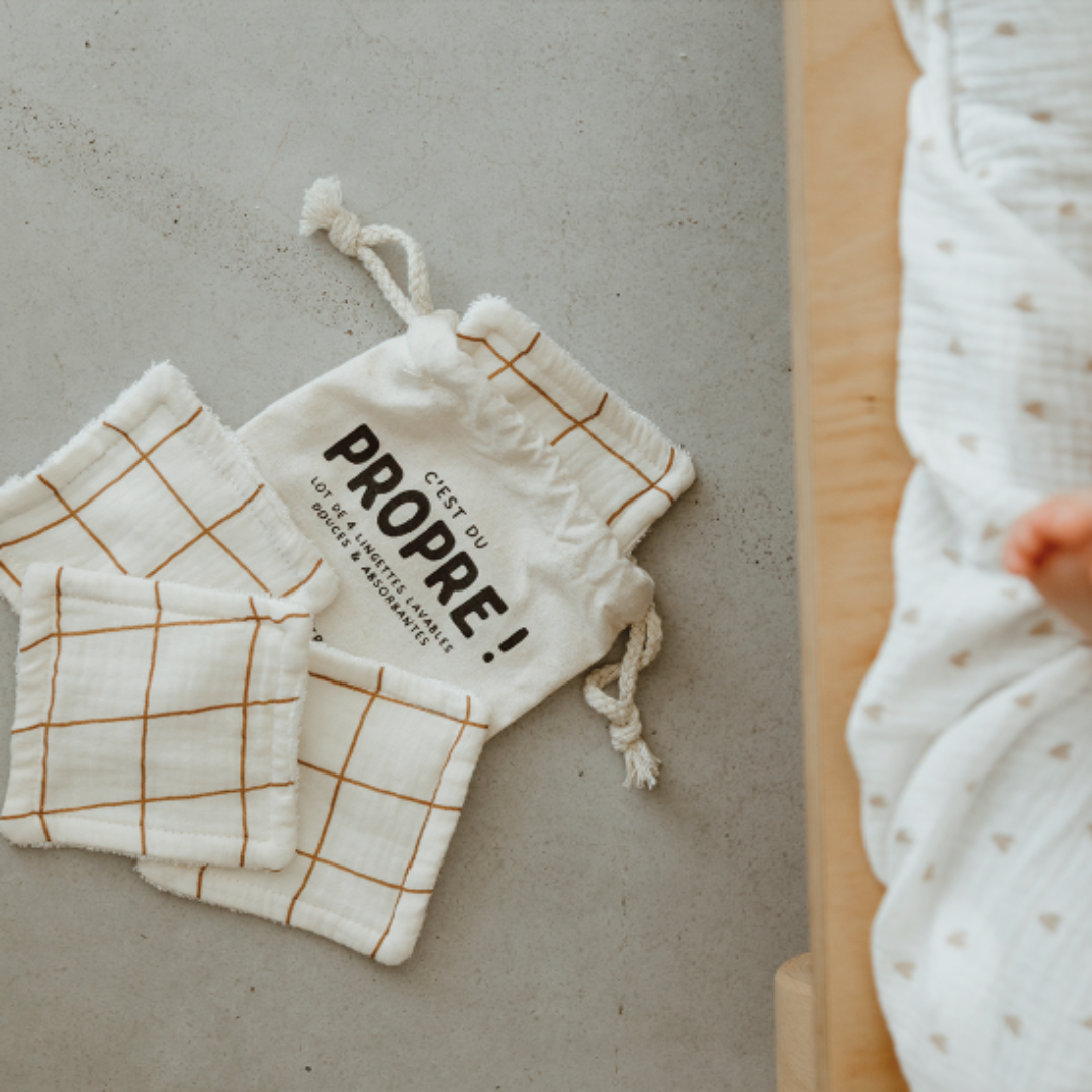 Lot de 4 lingettes lavables bébé Marcel