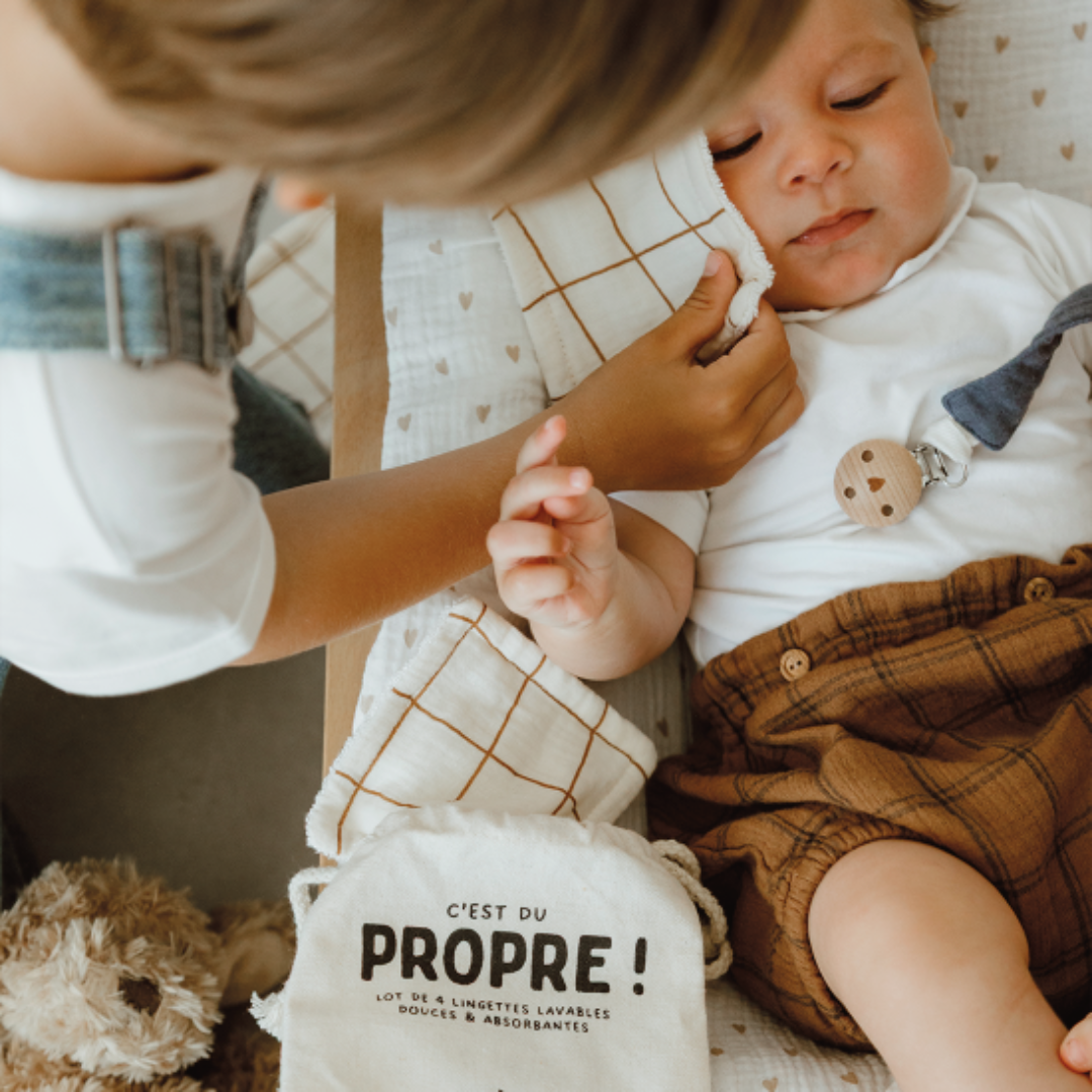 Lot de 4 lingettes lavables bébé Marcel