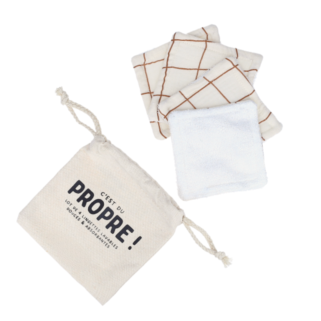 Lot de 4 lingettes lavables bébé Marcel