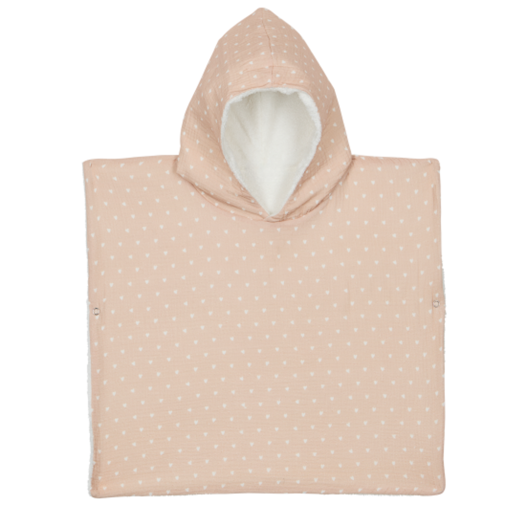 Poncho de bain enfant petits coeurs rose clair