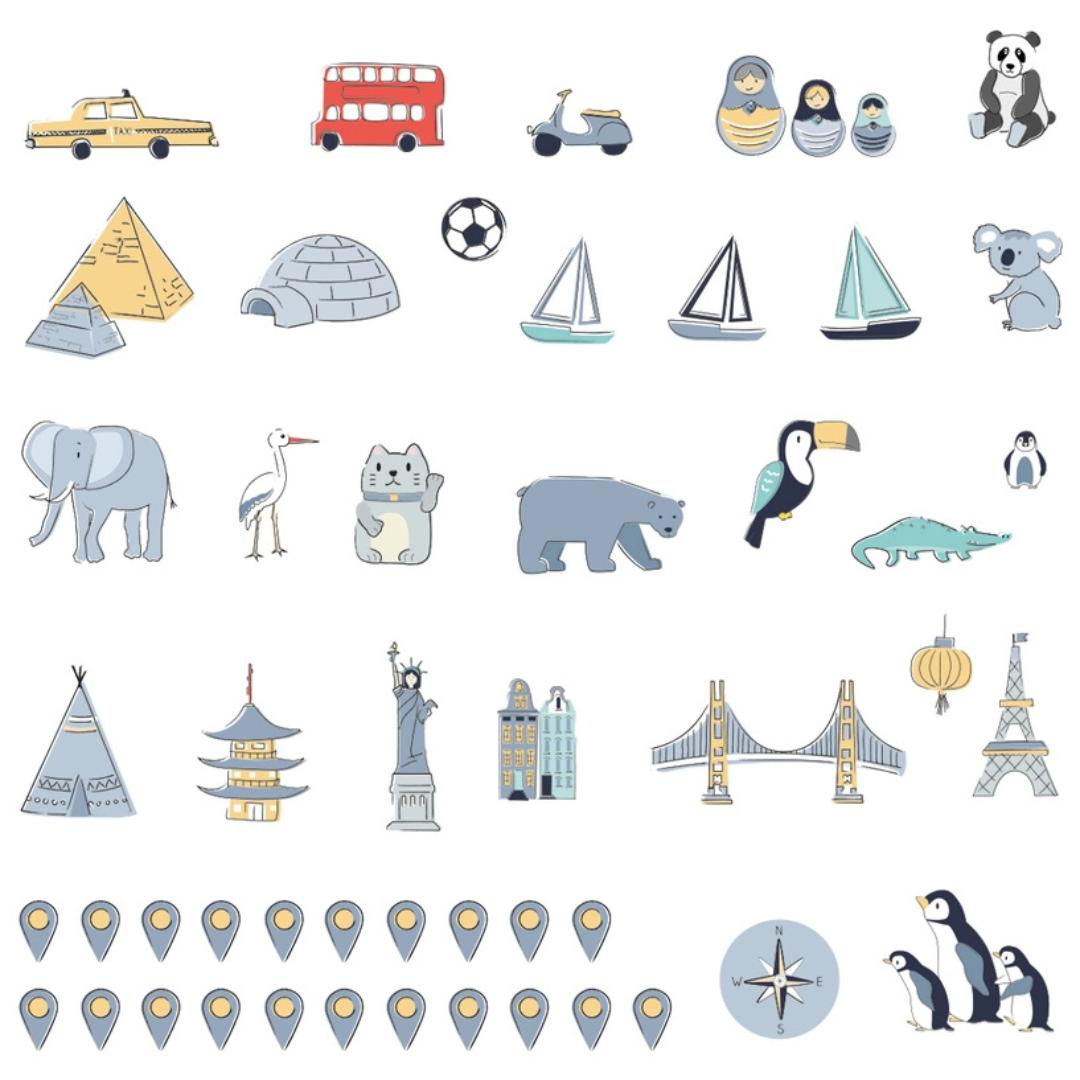 Sticker Enfant Carte Monde Bleu