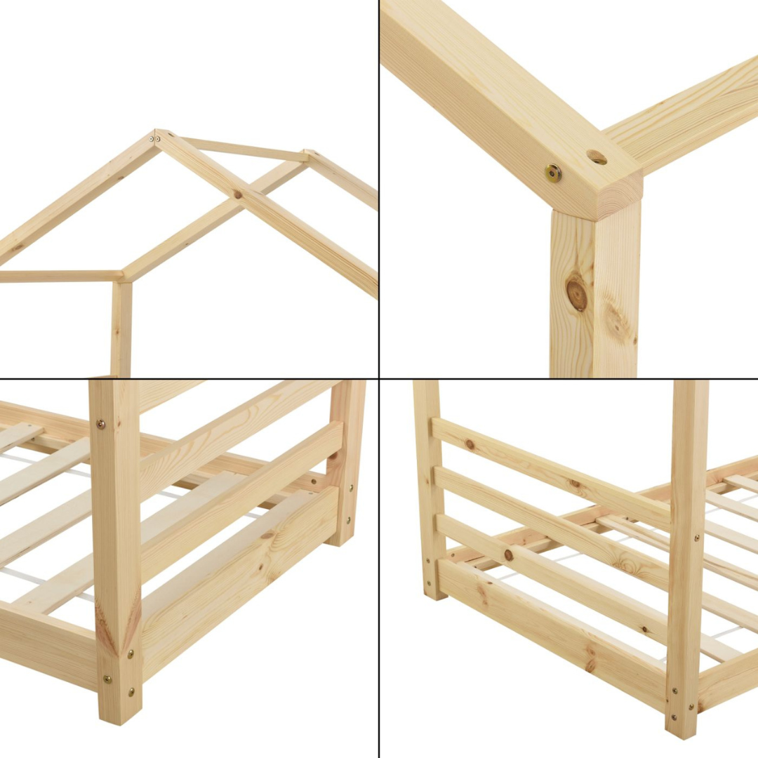 Lit cabane Montessori en bois naturel - 80x160cm