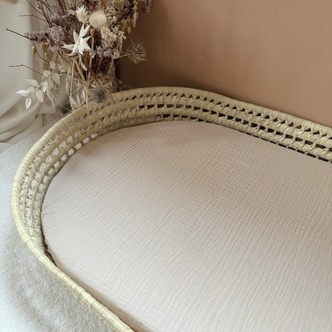 Panier à langer + matelas + housse double gaze Beige