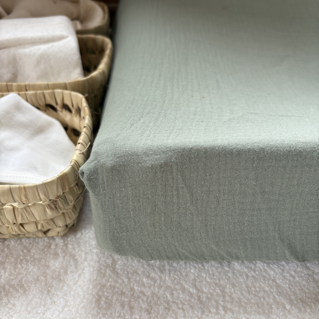 Housse matelas à langer double gaze BIO vert kaki