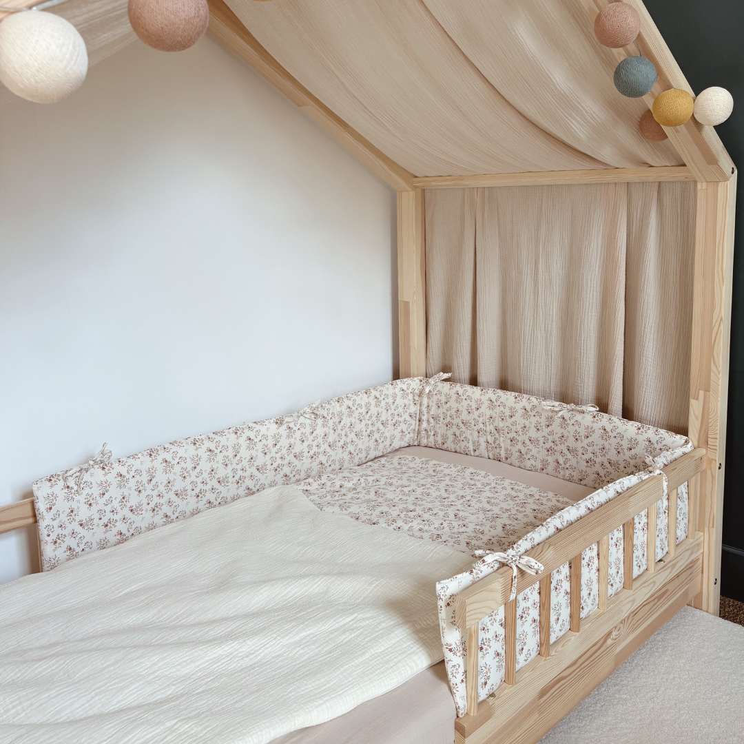 Tour de lit cabane double gaze fleuri Nina