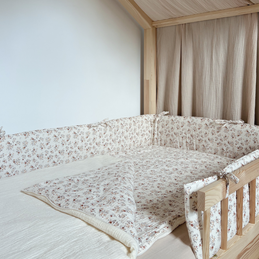 Tour de lit cabane double gaze fleuri Nina