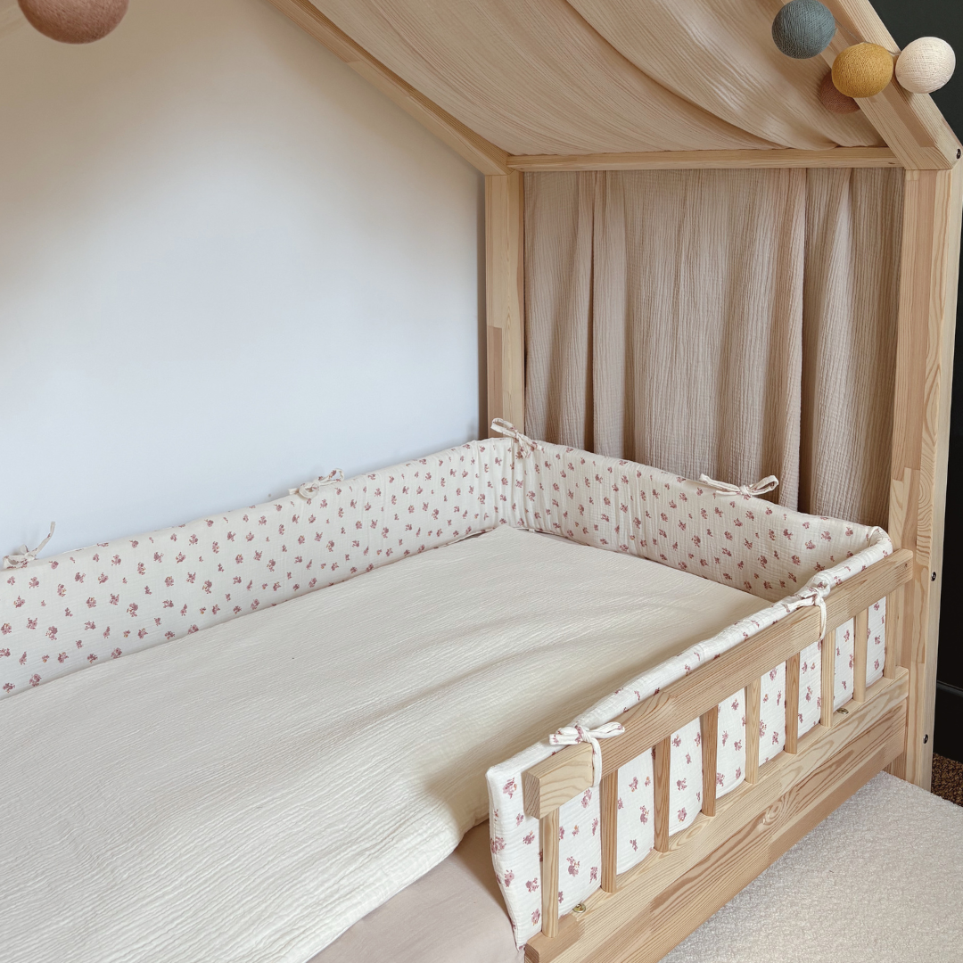 Tour de lit cabane double gaze fleuri Hava