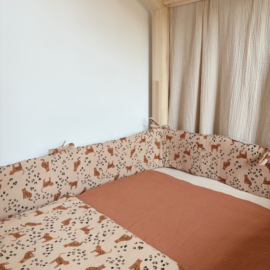 Tour de lit cabane double gaze Leopard beige