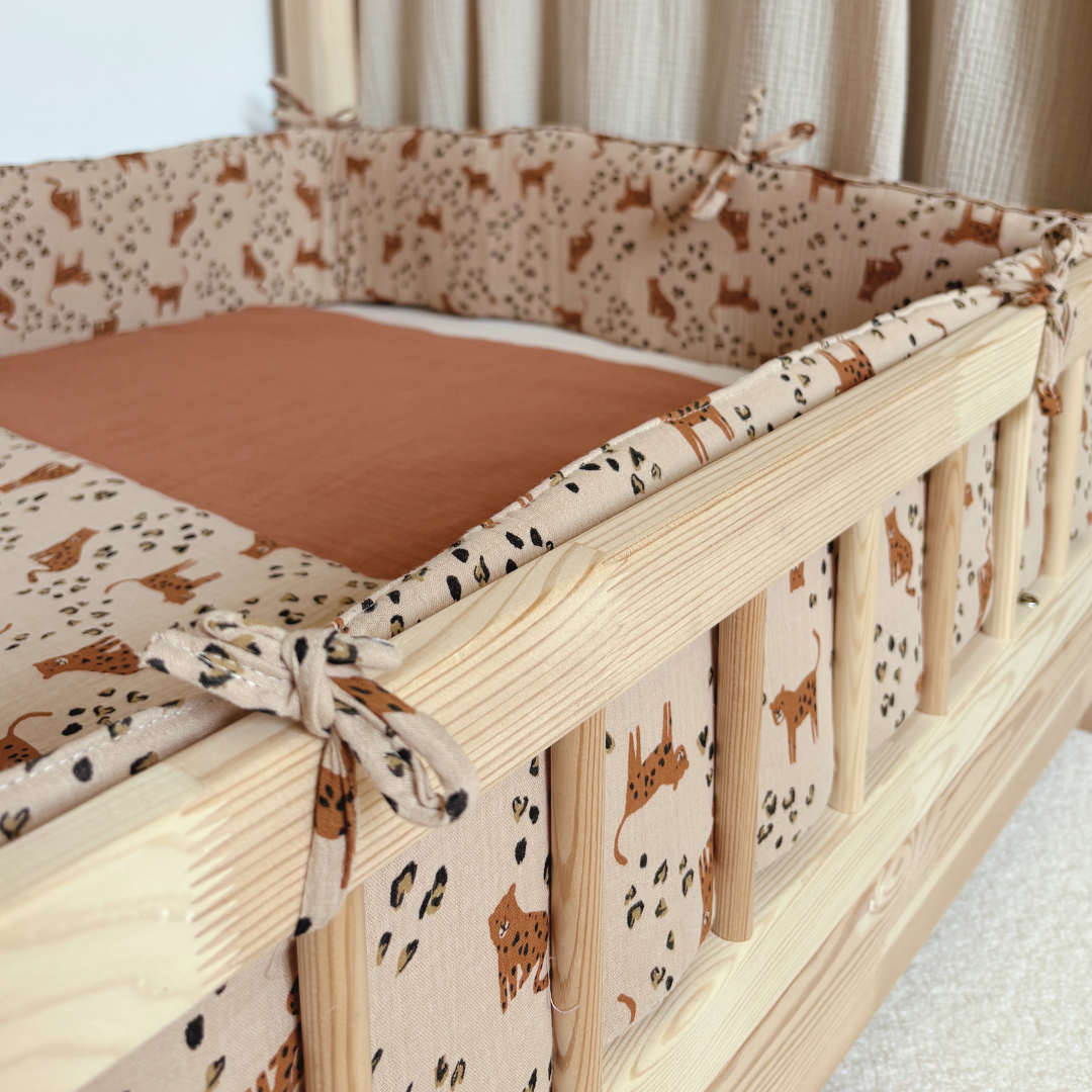 Tour de lit cabane double gaze Leopard beige