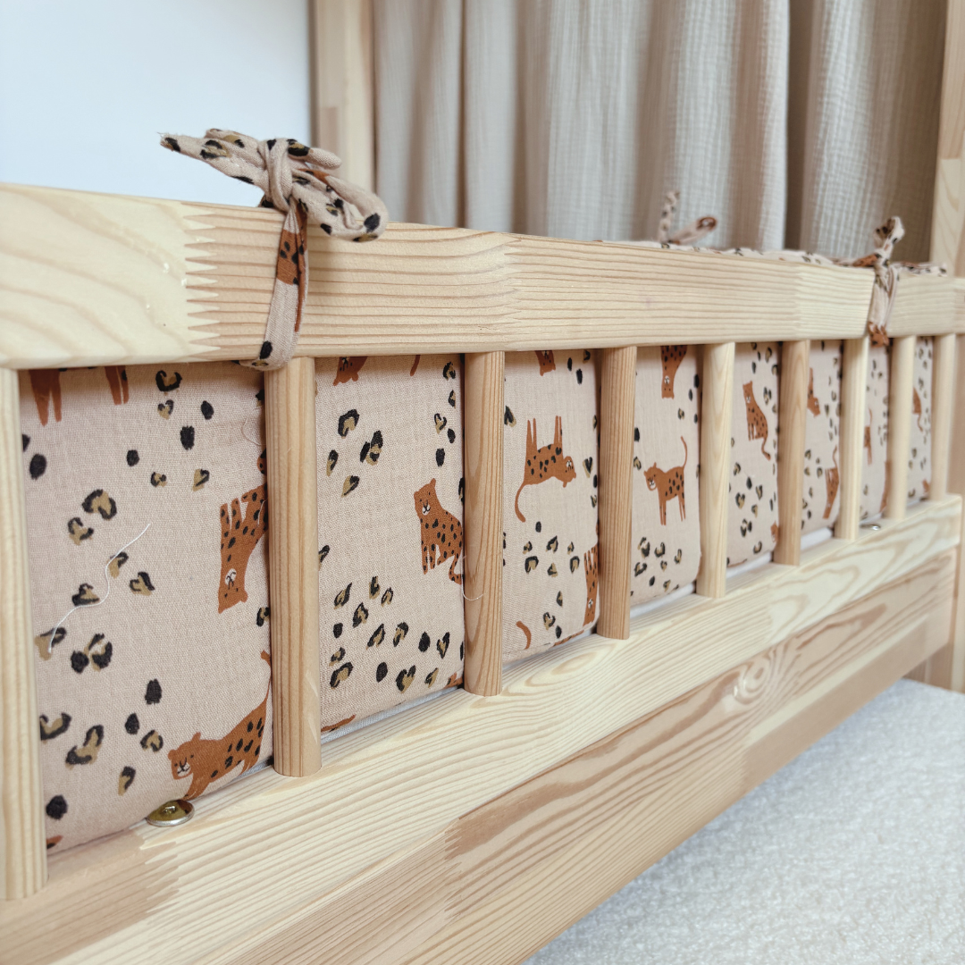 Tour de lit cabane double gaze Leopard beige