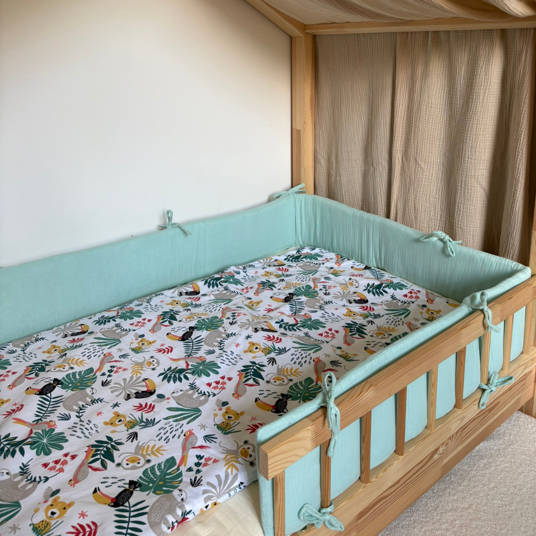 Tour de lit cabane double gaze vert menthe