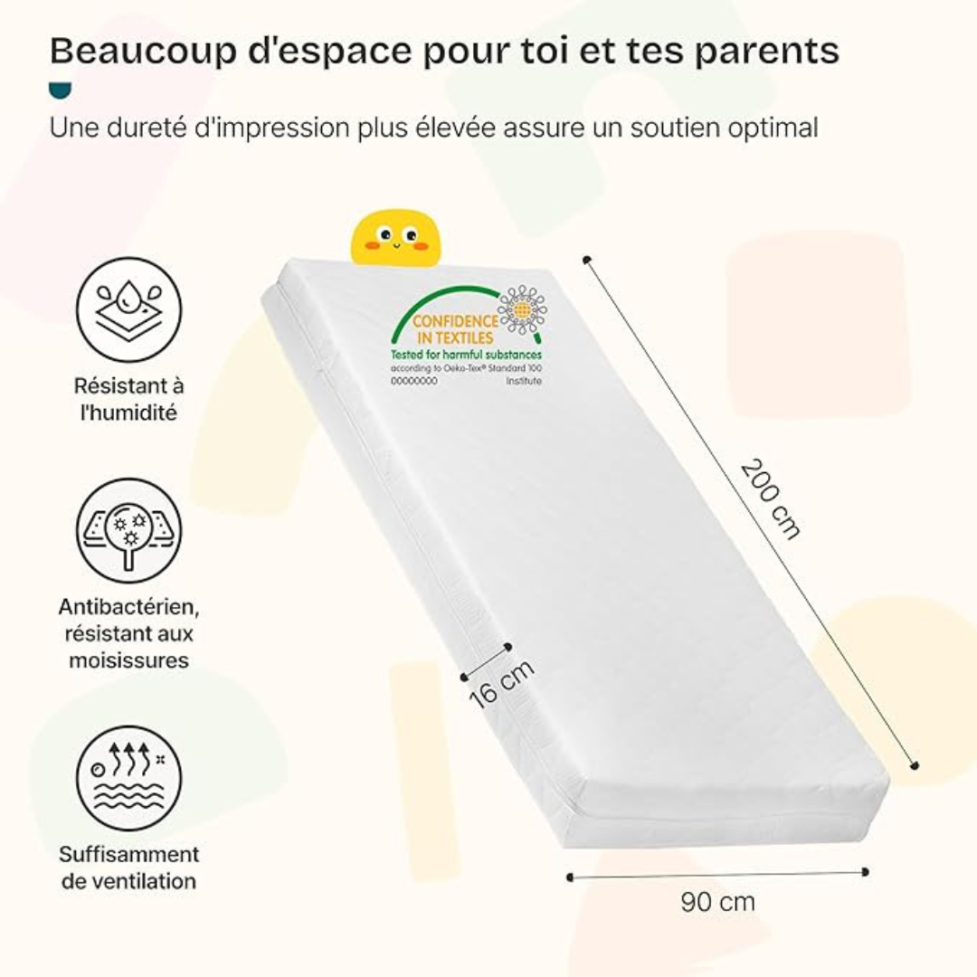 Lit cabane Montessori avec matelas - 90x200cm - Blanc