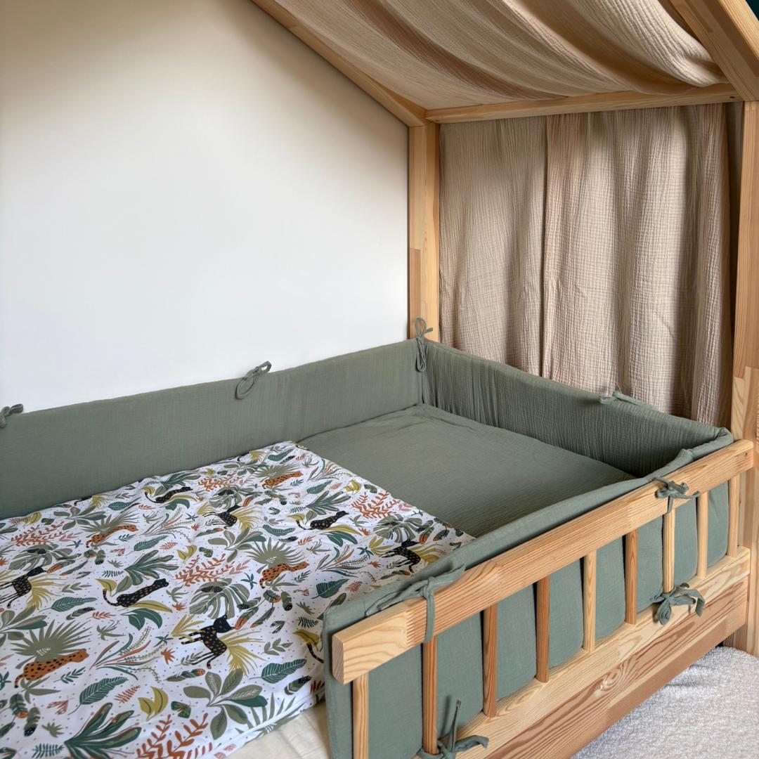 Tour de lit cabane double gaze vert kaki