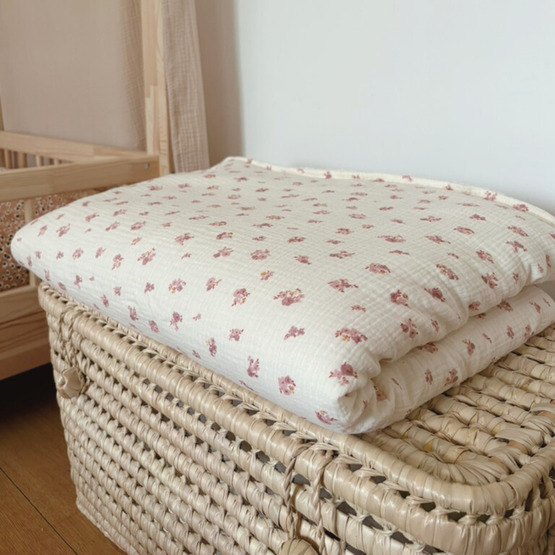 Kinderdubbelgaas geruite deken Beige