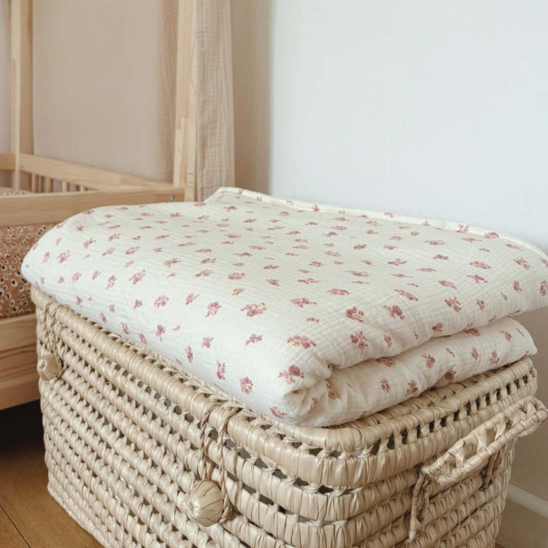 Kinderdubbelgaas geruite deken Beige