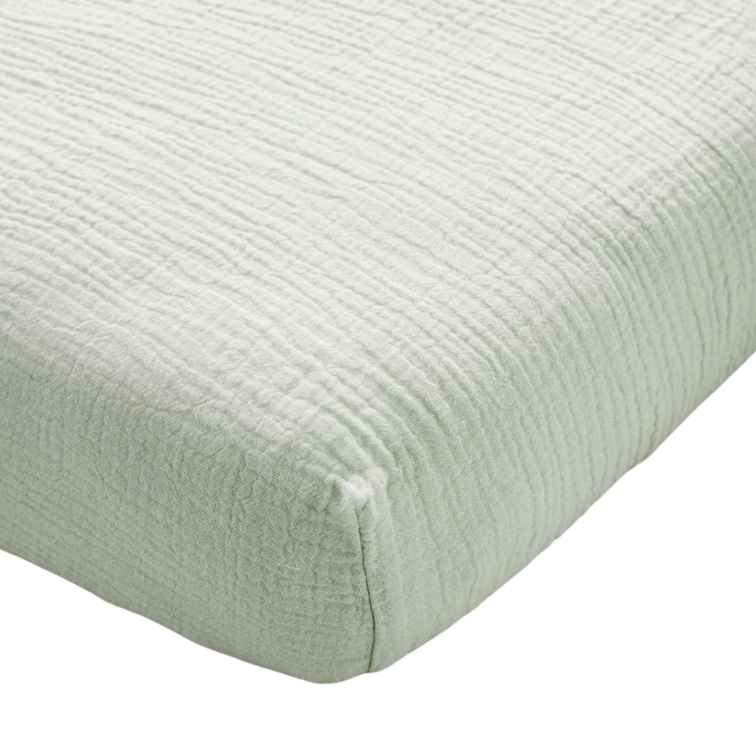 Drap housse double gaze coton BIO - Vert de gris