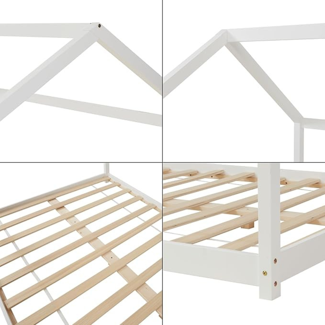 Grand lit cabane Montessori 140x200 cm - Blanc