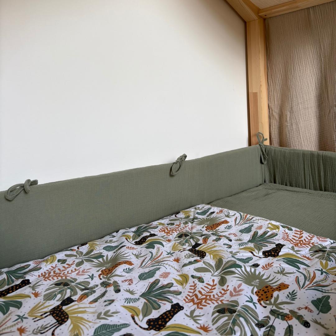 Tour de lit cabane double gaze vert kaki