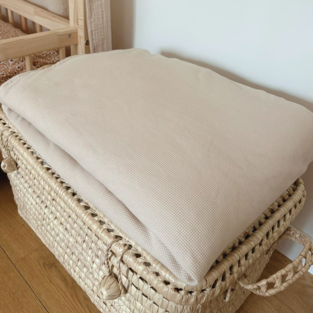 Kinderdubbelgaas geruite deken Beige