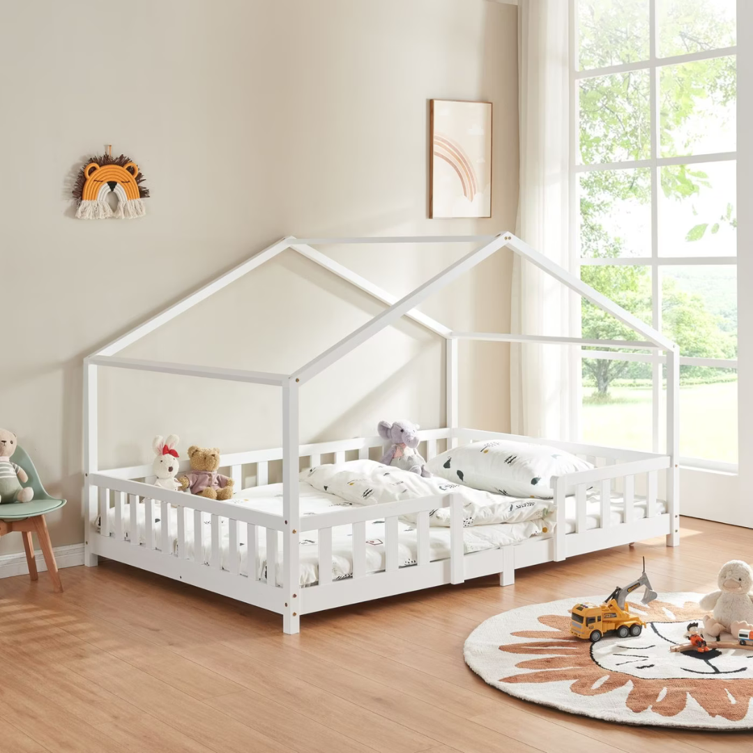 Groot tweepersoons kajuitbed met slagboom - 120x200cm - Wit